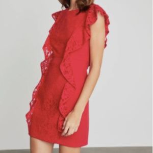 BCBG Max Azria Ruffle Lace Sheath Dress Burnt Red SZ 2